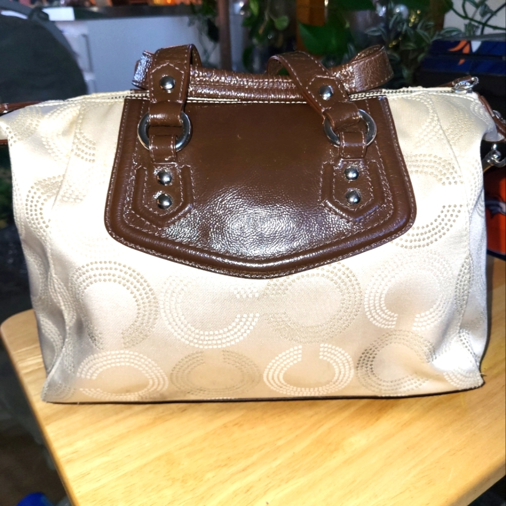 Coach Ashley Dotted OP Art Bag Cream/ brown k1280-f20027